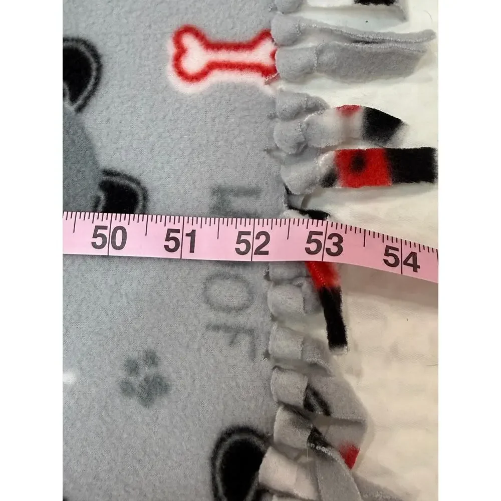 HANDMADE Dog Puppy Fleece Tie Blanket Gray Woof Paw Print Throw Pet Lover 54x52
